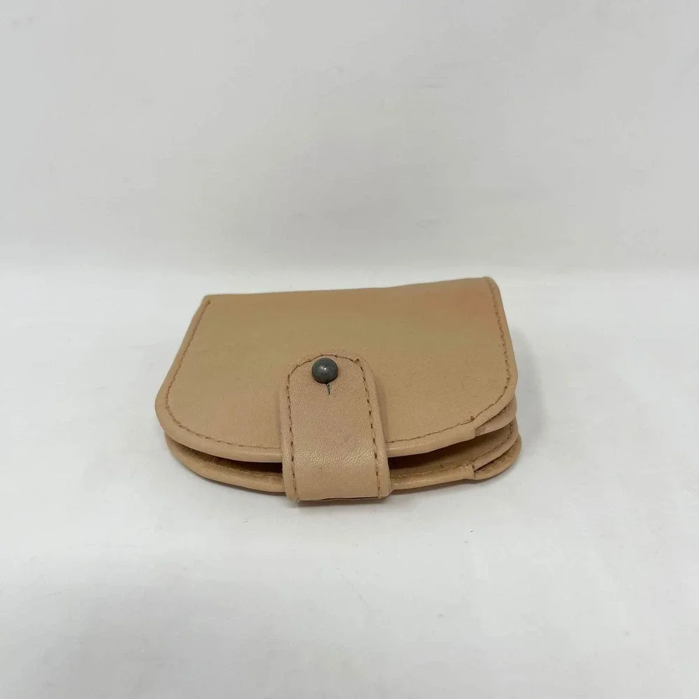 Free People Pulito Pocket Fold Wallet Beige Tan Leather Dome Minimalist Mini